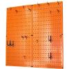 imageWall Control Kitchen Pegboard Organizer Pots and Pans Storage Rack Organization Kit with White Pegboard and White AccessoriesOrange Pegboard Black Accessories