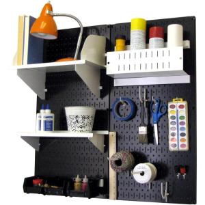 imageWall Control Craft ampamp Hobby Pegboard Organizer Storage Kit with Black Pegboard and Red AccessoriesBlack Pegboard White Accessories