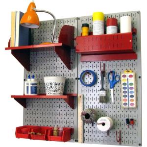 imageWall Control Craft ampamp Hobby Pegboard Organizer Storage Kit with Black Pegboard and Red AccessoriesGray Pegboard Red Accessories