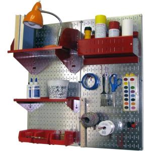 imageWall Control Craft ampamp Hobby Pegboard Organizer Storage Kit with Black Pegboard and Red AccessoriesMetallic Pegboard Red Accessories