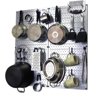 imageWall Control Kitchen Pegboard Organizer Pots and Pans Storage Rack Organization Kit with White Pegboard and White AccessoriesGalvanizedBlue