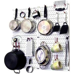 imageWall Control Kitchen Pegboard Organizer Pots and Pans Storage Rack Organization Kit with White Pegboard and White AccessoriesWhiteRed