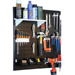 imageWall Control Metal Pegboard Utility Tool Storage Kit with Black Pegboard and Black AccessoriesBlack Pegboard With White Accessories
