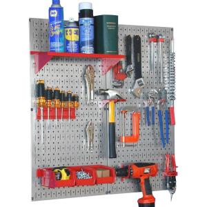 imageWall Control Metal Pegboard Utility Tool Storage Kit with Black Pegboard and Black AccessoriesGalvRed