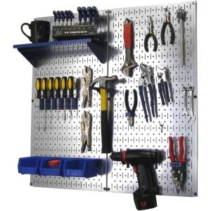 imageWall Control Metal Pegboard Utility Tool Storage Kit with Black Pegboard and Black AccessoriesMetallic Pegboard Blue Accessories