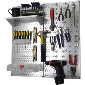 imageWall Control Metal Pegboard Utility Tool Storage Kit with Black Pegboard and Black AccessoriesMetallic Pegboard White Accessories