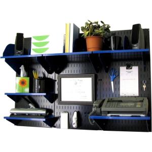 imageWall Control Office Organizer Unit Wall Mounted Office Desk Storage and Organization Kit Slotted White Wallboards and Blue AccessoriesBlackBlue