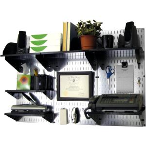 imageWall Control Office Organizer Unit Wall Mounted Office Desk Storage and Organization Kit Slotted White Wallboards and Blue AccessoriesGalvBlack