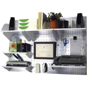 imageWall Control Office Organizer Unit Wall Mounted Office Desk Storage and Organization Kit Slotted White Wallboards and Blue AccessoriesGalvWhite