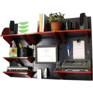 imageWall Control Office Organizer Unit Wall Mounted Office Desk Storage and Organization Kit Slotted White Wallboards and Blue AccessoriesRed  Black