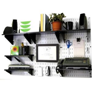 imageWall Control Office Organizer Unit Wall Mounted Office Desk Storage and Organization Kit Slotted White Wallboards and Blue AccessoriesWhiteBlack