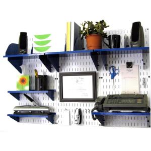 imageWall Control Office Organizer Unit Wall Mounted Office Desk Storage and Organization Kit Slotted White Wallboards and Blue AccessoriesWhiteBlue