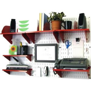 imageWall Control Office Organizer Unit Wall Mounted Office Desk Storage and Organization Kit Slotted White Wallboards and Blue AccessoriesWhiteRed