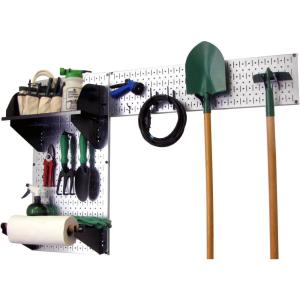imageWall Control Pegboard Garden Supplies Storage and Organization Garden Tool Organizer Kit with Black Pegboard and White AccessoriesMetallic Silver