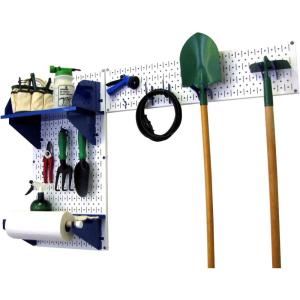 imageWall Control Pegboard Garden Supplies Storage and Organization Garden Tool Organizer Kit with Black Pegboard and White AccessoriesWhiteBlue
