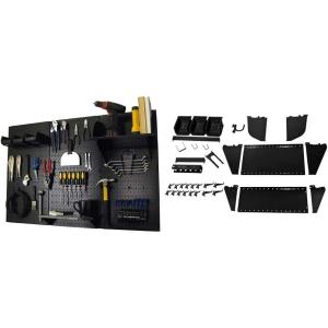 imageWall Control Pegboard Organizer 4 ft Metal Pegboard Standard Tool Storage Kit with Black Toolboard and Black AccessoriesBlackBlack