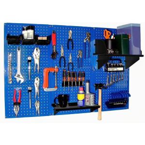 imageWall Control Pegboard Organizer 4 ft Metal Pegboard Standard Tool Storage Kit with Black Toolboard and Black AccessoriesBlue