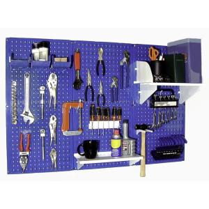 imageWall Control Pegboard Organizer 4 ft Metal Pegboard Standard Tool Storage Kit with Black Toolboard and Black AccessoriesBlueWhite