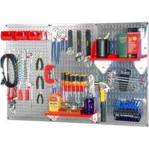 imageWall Control Pegboard Organizer 4 ft Metal Pegboard Standard Tool Storage Kit with Black Toolboard and Black AccessoriesGalvRed