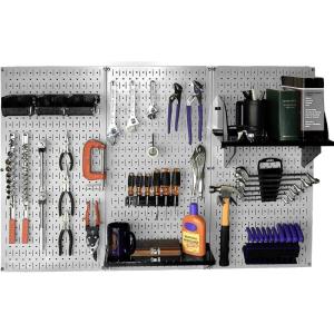 imageWall Control Pegboard Organizer 4 ft Metal Pegboard Standard Tool Storage Kit with Black Toolboard and Black AccessoriesGrayBlack