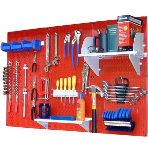 imageWall Control Pegboard Organizer 4 ft Metal Pegboard Standard Tool Storage Kit with Black Toolboard and Black AccessoriesRed
