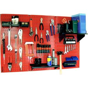 imageWall Control Pegboard Organizer 4 ft Metal Pegboard Standard Tool Storage Kit with Black Toolboard and Black AccessoriesRedBlack