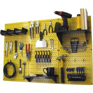 imageWall Control Pegboard Organizer 4 ft Metal Pegboard Standard Tool Storage Kit with Black Toolboard and Black AccessoriesYellow