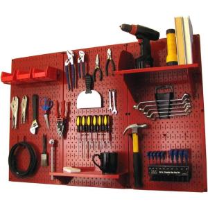 imageWall Control Pegboard Organizer 4 ft Metal Pegboard Standard Tool Storage Kit with Red Toolboard and Red Accessories