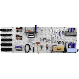 imageWall Control Pegboard Organizer 8 ft Pegboard Master Workbench Kit with Blue Toolboard and Black Pegboard HooksGrayBlack
