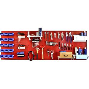 imageWall Control Pegboard Organizer 8 ft Pegboard Master Workbench Kit with Blue Toolboard and Black Pegboard HooksRedWhite