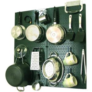 imageWall Control Kitchen Pegboard Organizer Pots and Pans Storage Rack Organization Kit with White Pegboard and White AccessoriesGreen Pegboard Blue Accessories