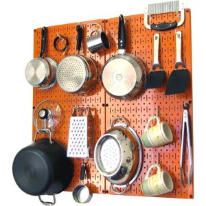 imageWall Control Kitchen Pegboard Organizer Pots and Pans Storage Rack Organization Kit with White Pegboard and White AccessoriesOrange Pegboard White Accessories