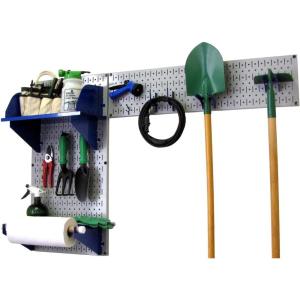 imageWall Control Pegboard Garden Supplies Storage and Organization Garden Tool Organizer Kit with Black Pegboard and White AccessoriesGray Pegboard Blue Accessories
