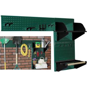 imageWall Control Pegboard Garden Supplies Storage and Organization Garden Tool Organizer Kit with Black Pegboard and White AccessoriesGreen Pegboard Black Accessories