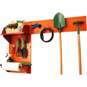 imageWall Control Pegboard Garden Supplies Storage and Organization Garden Tool Organizer Kit with Black Pegboard and White AccessoriesOrange Pegboard Red Accessories