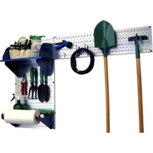 imageWall Control Pegboard Garden Supplies Storage and Organization Garden Tool Organizer Kit with Black Pegboard and White AccessoriesSilver Metallic Pegboard Blue Accessories