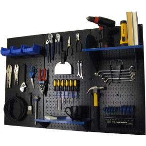 imageWall Control Pegboard Organizer 4 ft Metal Pegboard Standard Tool Storage Kit with Black Toolboard and Black AccessoriesBlack Pegboard Blue Accessories