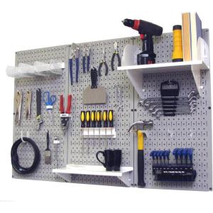 imageWall Control Pegboard Organizer 4 ft Metal Pegboard Standard Tool Storage Kit with Black Toolboard and Black AccessoriesGray Pegboard with White Accessories