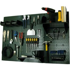 imageWall Control Pegboard Organizer 4 ft Metal Pegboard Standard Tool Storage Kit with Black Toolboard and Black AccessoriesGreen Pegboard with Black Accessories