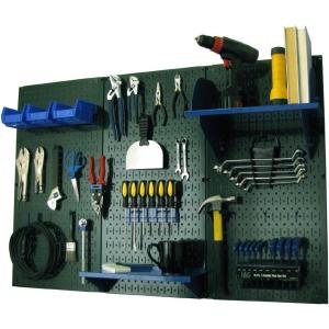 imageWall Control Pegboard Organizer 4 ft Metal Pegboard Standard Tool Storage Kit with Black Toolboard and Black AccessoriesGreen Pegboard with Blue Accessories