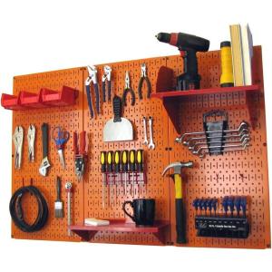 imageWall Control Pegboard Organizer 4 ft Metal Pegboard Standard Tool Storage Kit with Black Toolboard and Black AccessoriesOrange Pegboard Red Accessories