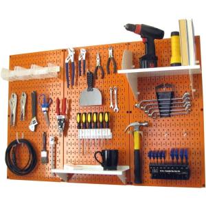 imageWall Control Pegboard Organizer 4 ft Metal Pegboard Standard Tool Storage Kit with Black Toolboard and Black AccessoriesOrange Pegboard with White Accessories