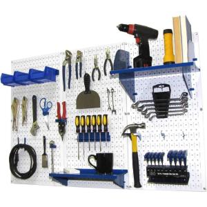 imageWall Control Pegboard Organizer 4 ft Metal Pegboard Standard Tool Storage Kit with Black Toolboard and Black AccessoriesWhite Pegboard Blue Accessories