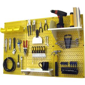 imageWall Control Pegboard Organizer 4 ft Metal Pegboard Standard Tool Storage Kit with Black Toolboard and Black AccessoriesYellow Pegboard with White Accessories
